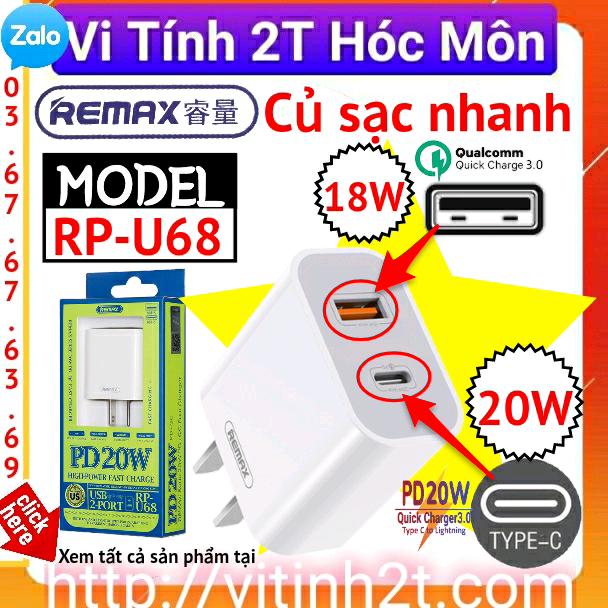 Củ sạc nhanh remax rp-u68