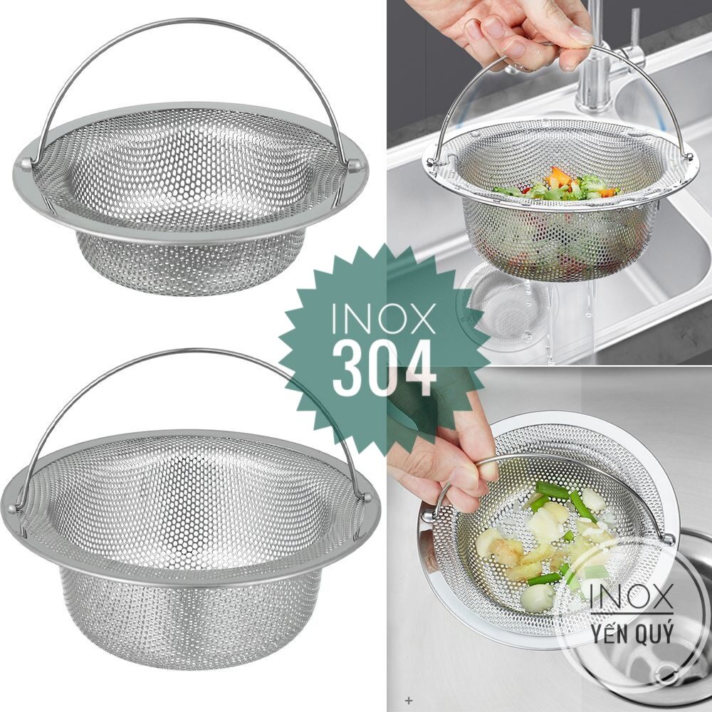 INOX 304 size lớn giọ lọc rác bồn rửa bát và ga thoát sàn có tay cầm
