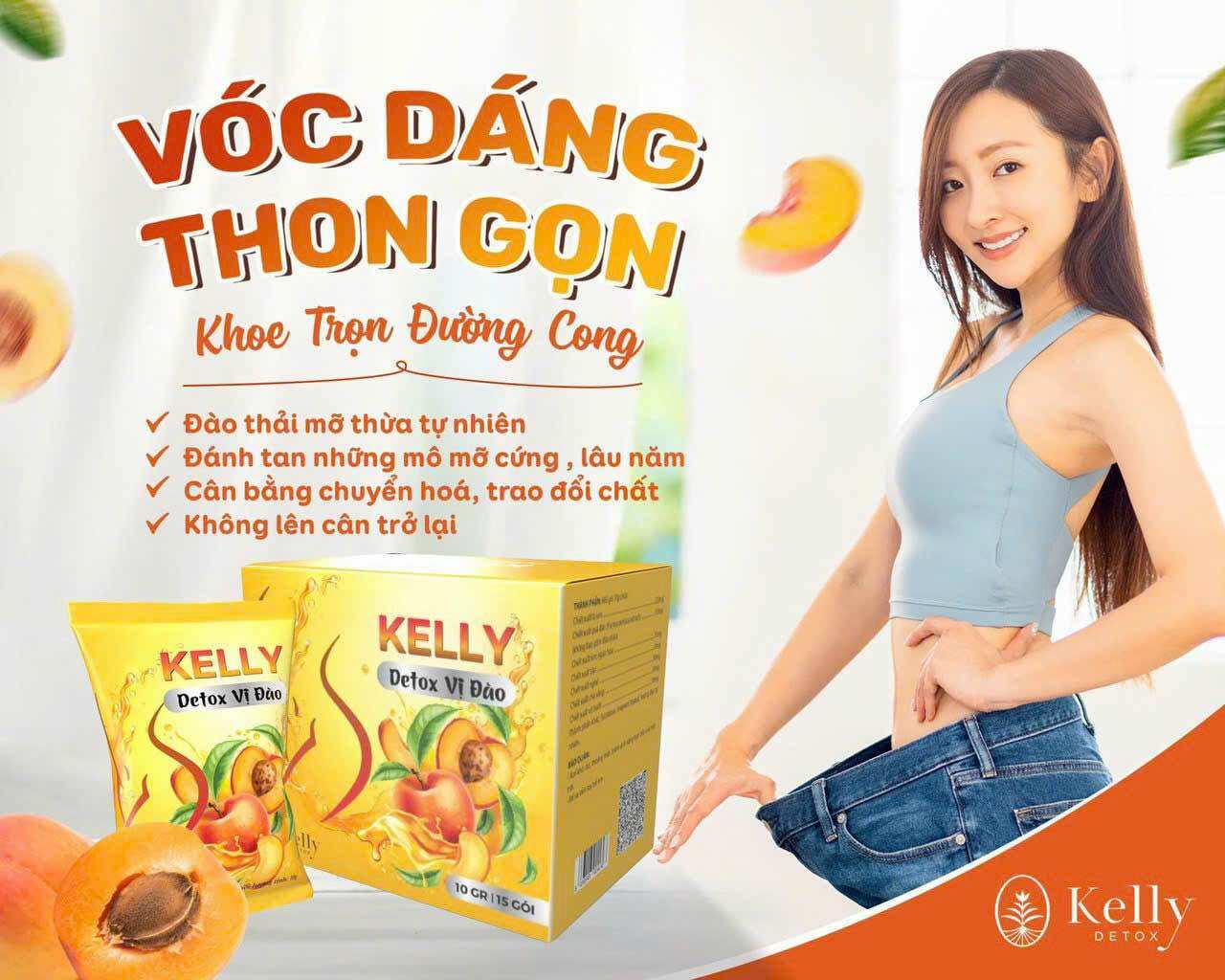 TRÀ ĐÀO GIẢM CÂN, Trà Kelly's vị Đào cải tiến mới  KELLY DETOX ( chính hãng)
