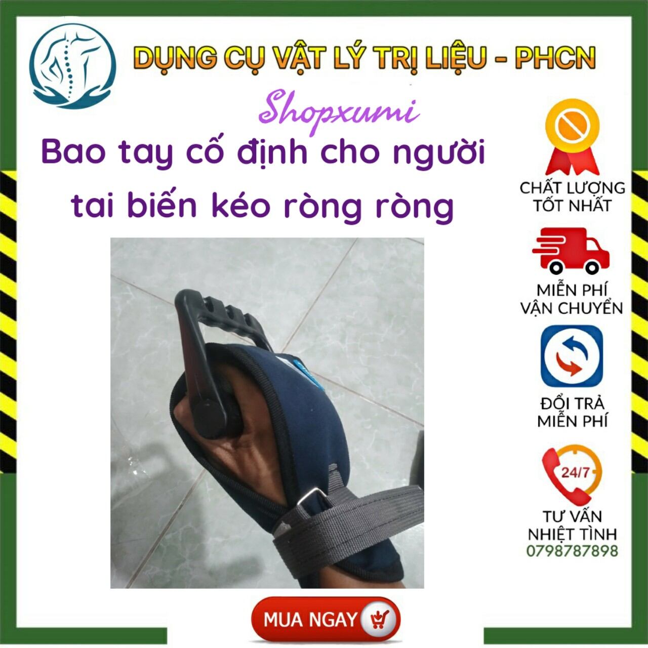 Bao tay cố định bàn tay yếu khi kéo ròng rọc
