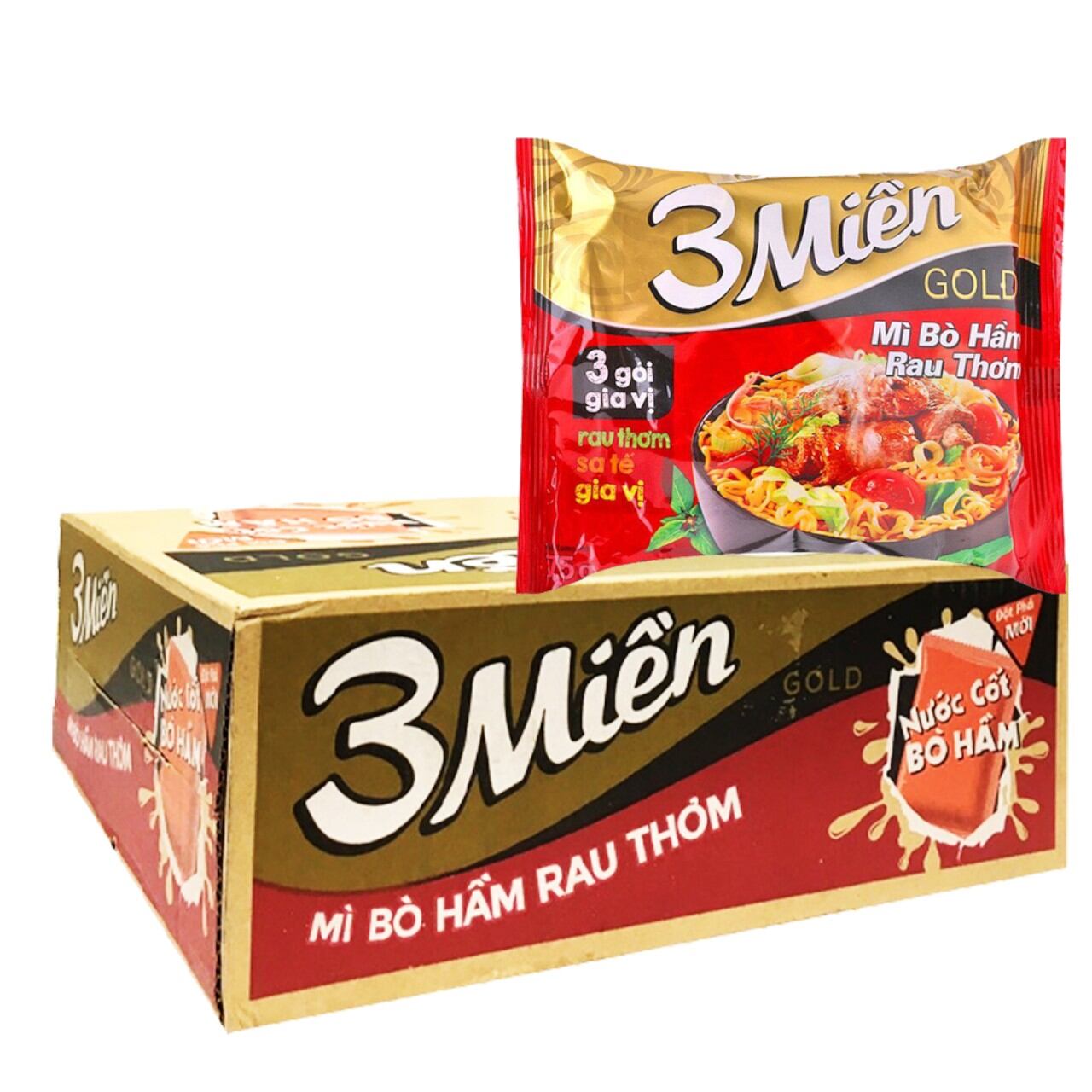 Mì 3 miền gold bò hầm rau thơm gói 75g 15 gói