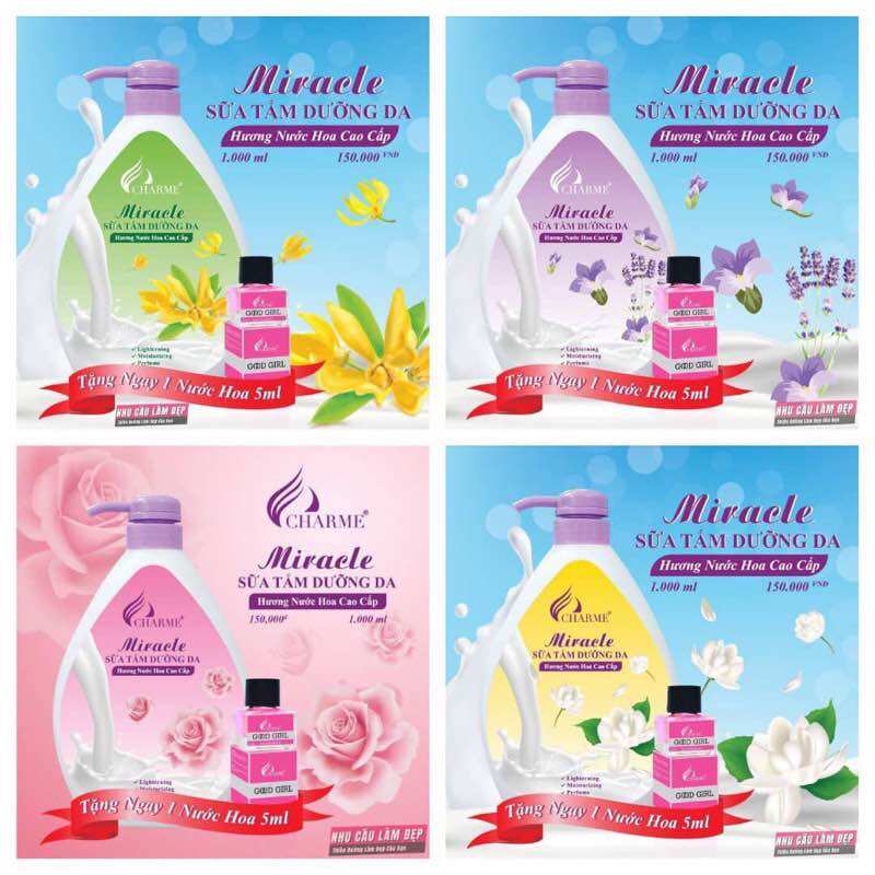 Sữa tắm dưỡng da hương nước hoa charm miracle - khuyến mãi tặng kèm nước hoa mini