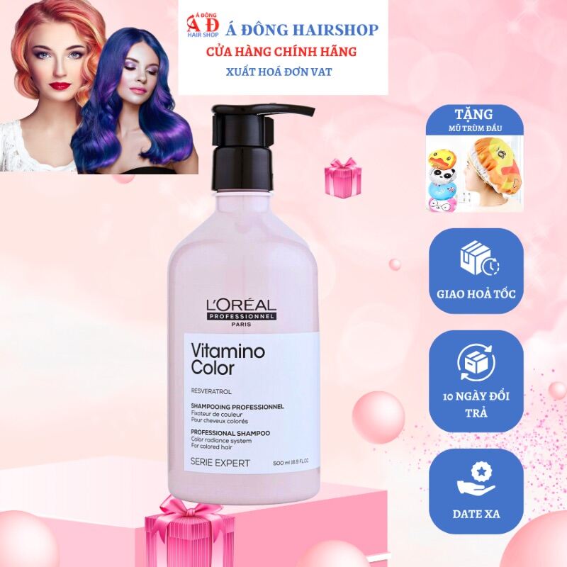 [+Tặng mũ trùm][L'oreal][500ML] Dầu gội Loreal Vitamino Color giữ màu tóc nhuộm lâu phai New (SPAIN)