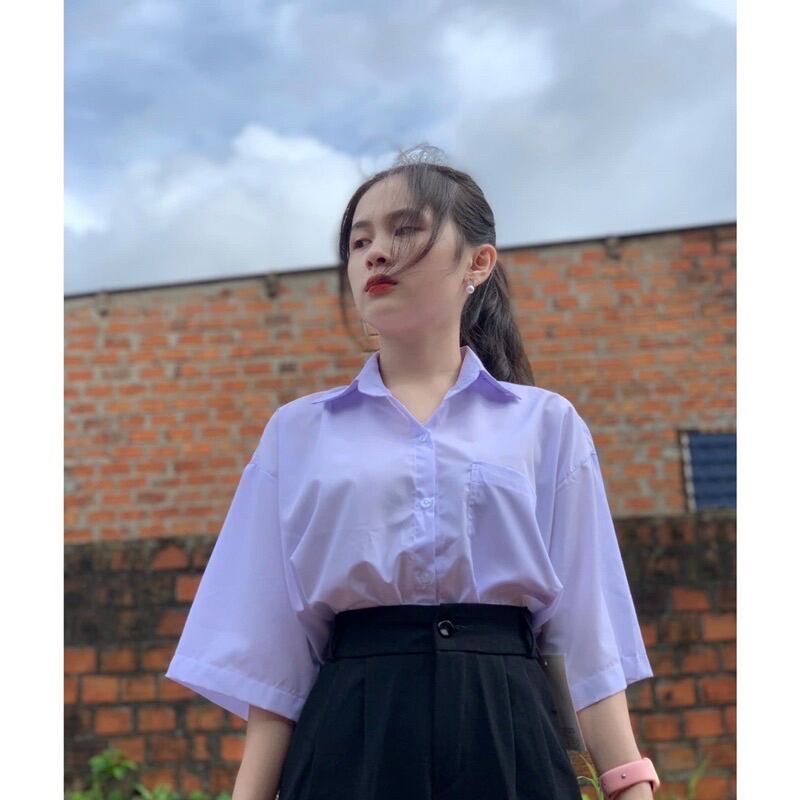 ÁO SƠ MI NỮ TAY LỠ CÓ TÚI FORM RỘNG PHONG CÁCH ULZZANG-ÁO SƠ MI QUỐC DÂN ĐI HỌC SIÊU XINH