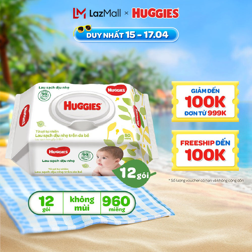 Thùng 12 gói khăn giấy ướt không mùi cho trẻ sơ sinh HUGGIES