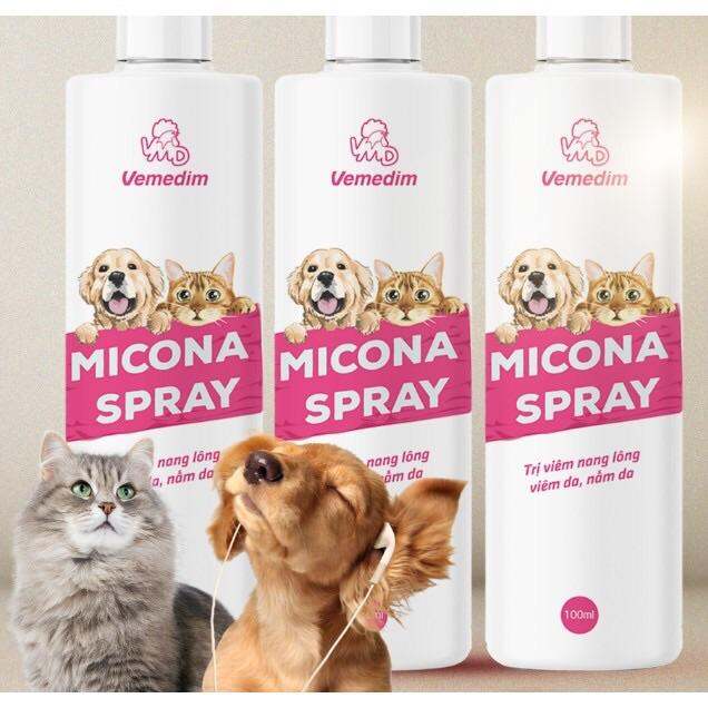 MICONA SPRAY VEMEDIM_ Chai xịt diệt nấm, viêm da, viêm nang lông cho thú cưng