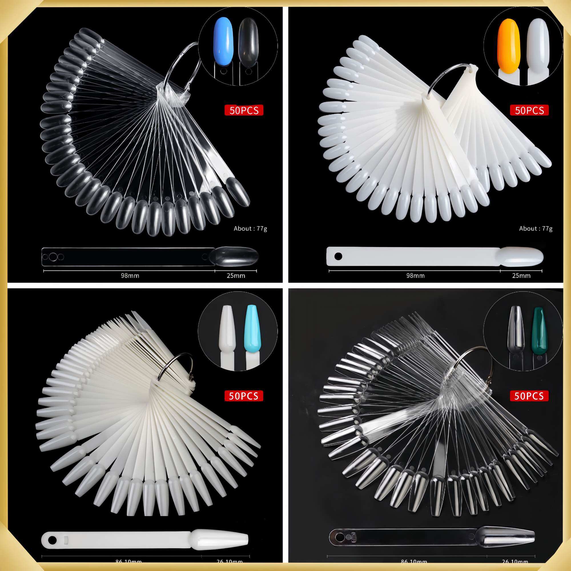 Móng que học nail đủ các form (túi 50móng) - Móng que vuông, nhọn, thang, bầu