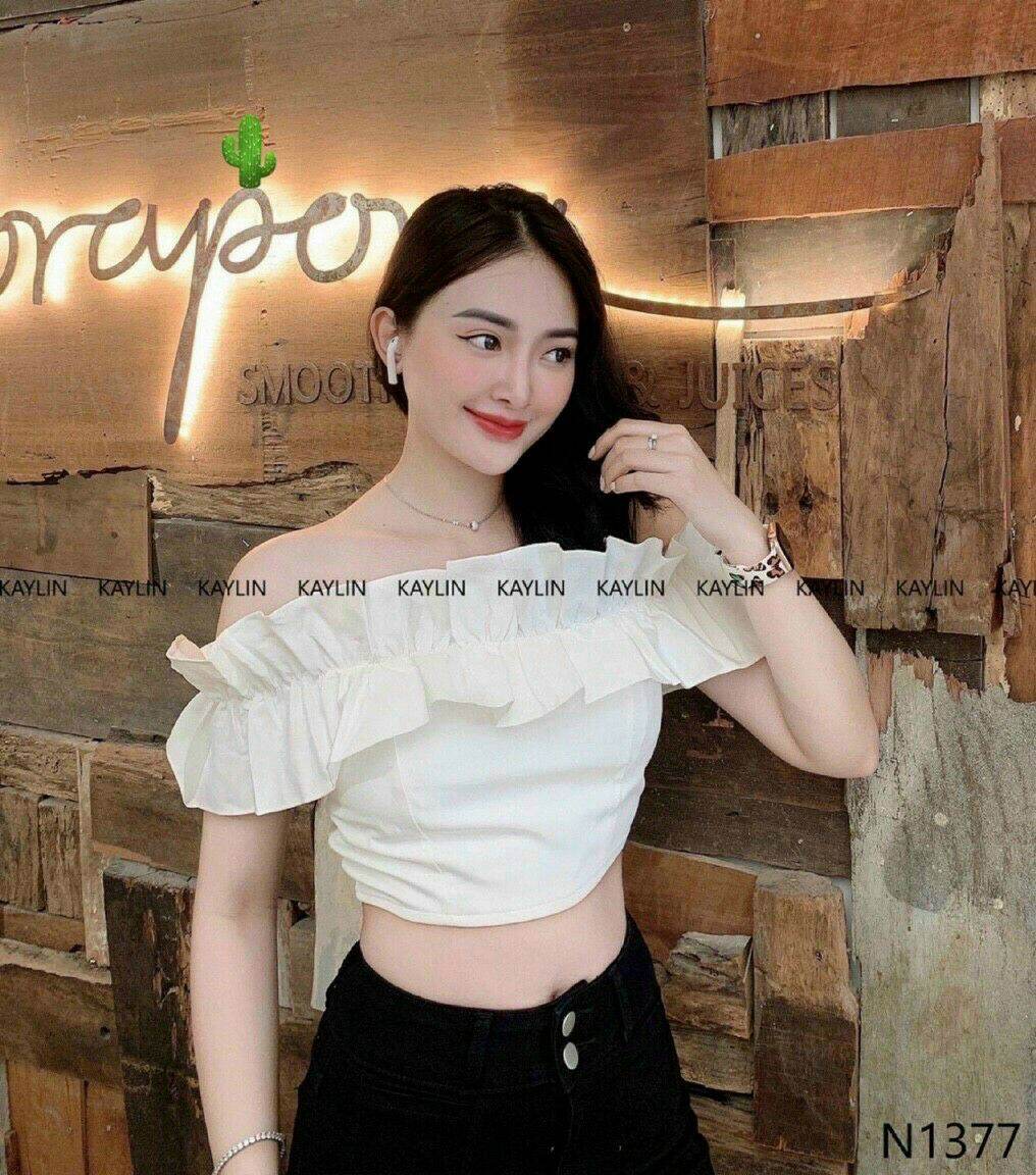 Áo bẹt vai croptop chanh xả