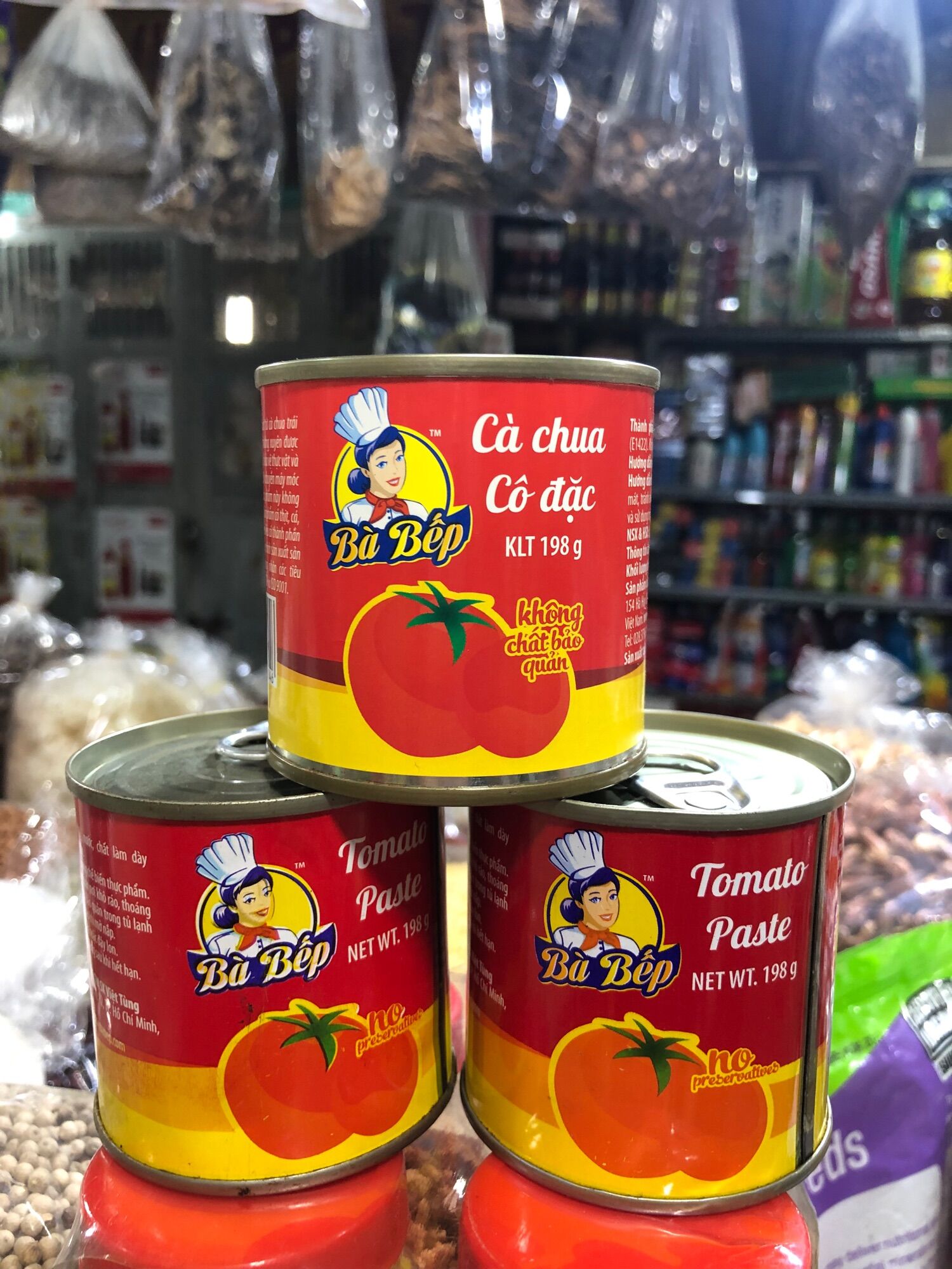Cà chua cô đặc, cà chua lon bà bếp, 198gr
