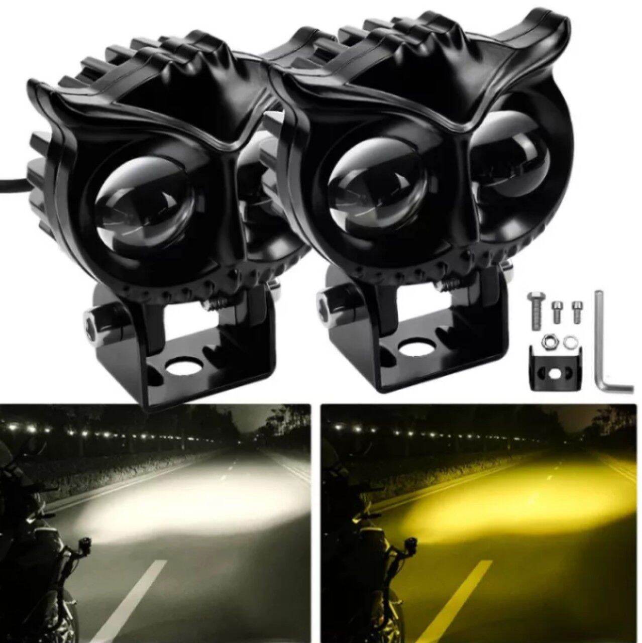 1 đèn trợ sáng bi cầu mắt cú 2 LED cực sáng với 2 chế độ cho xe máy ôtô