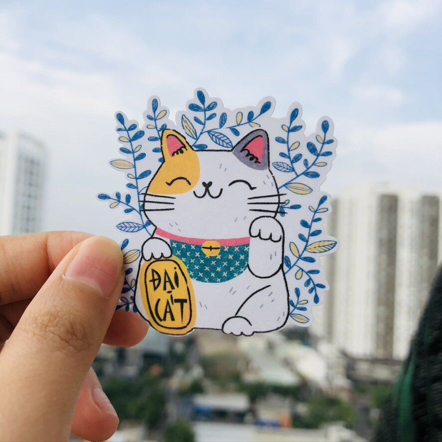 [HCM]-Bộ 3 Sticker/decal dán MÈO MAY MẮN - tiemtaphoacona