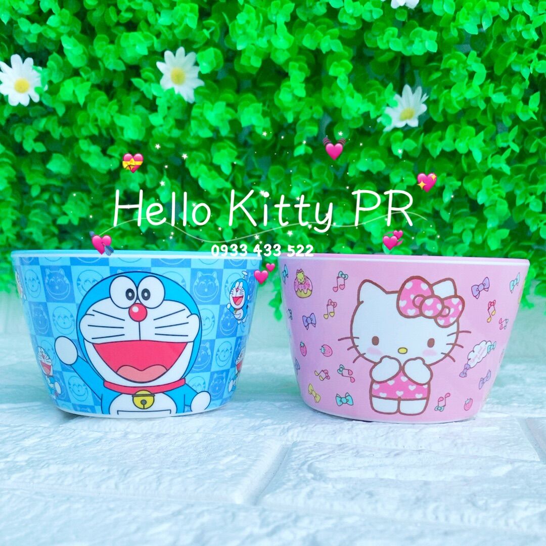 CHÉN MUỖNG LY BÀN ĂN HELLO KITTY & DORAEMON