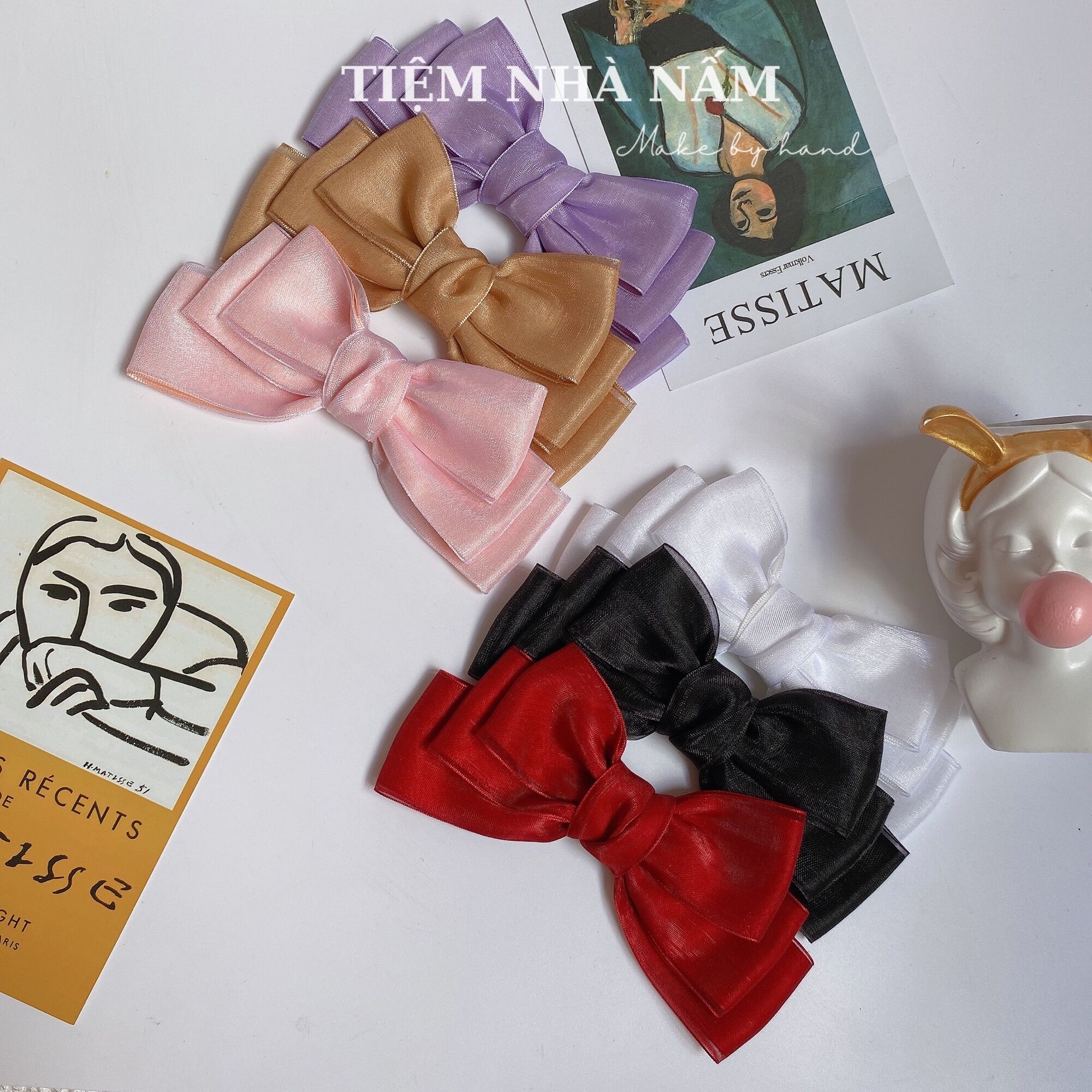 🎀 KẸP TÓC NƠ TO SATIN PHỐI VOAN HÀN QUỐC - [ Nhà Nấm handmade]