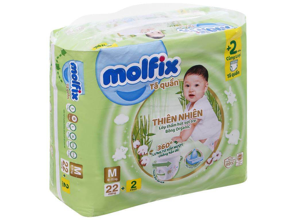 Bỉm tã quần nhỏ molfix thiên nhiên size m l xl xxl