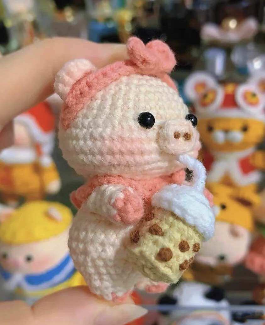 Móc khoá heo con bằng len các loại