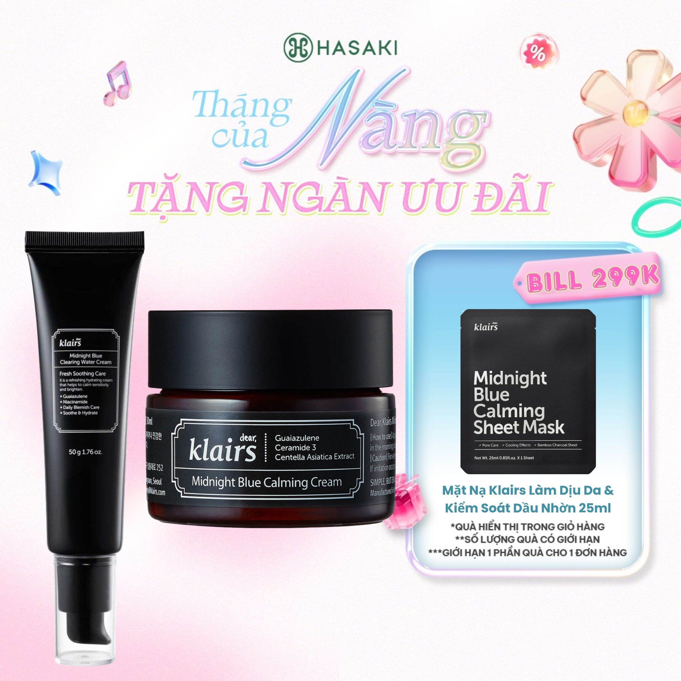 [MUA LÀ CÓ QUÀ] Kem Dưỡng Ẩm Klairs Làm Dịu  Phục Hồi Da Ban Đêm Midnight Blue Clearing Water Cream Hasaki Sản Phẩm Chính Hãng
