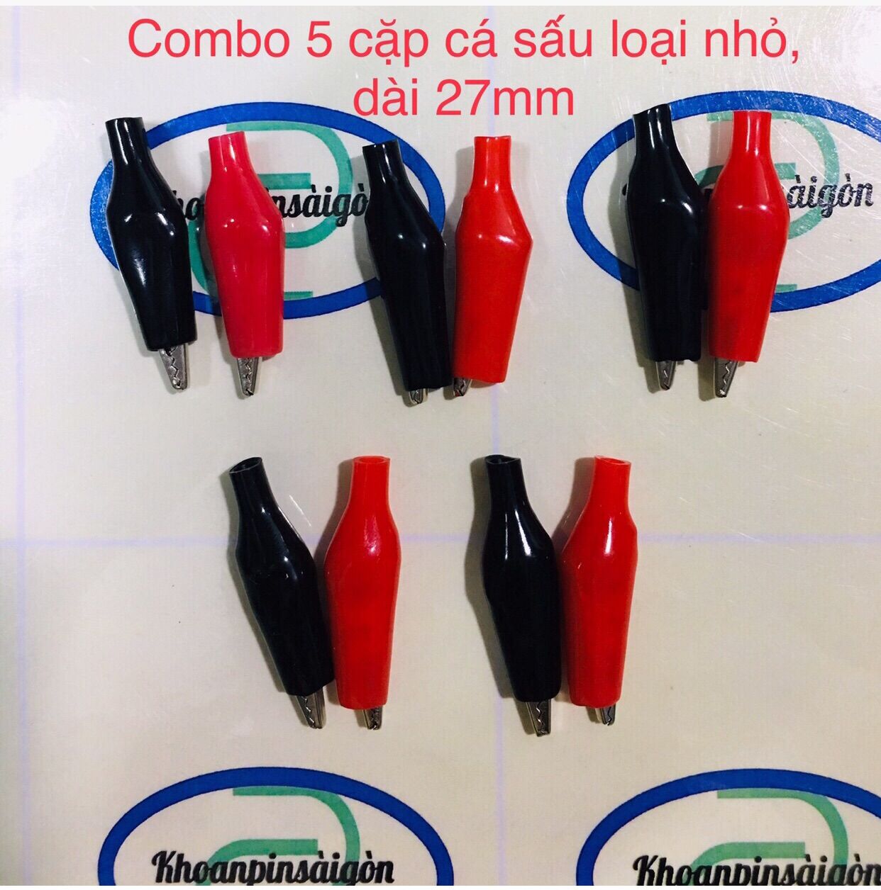 Bộ 5 cặp kẹp cá sấu 27mm đỏ- đen