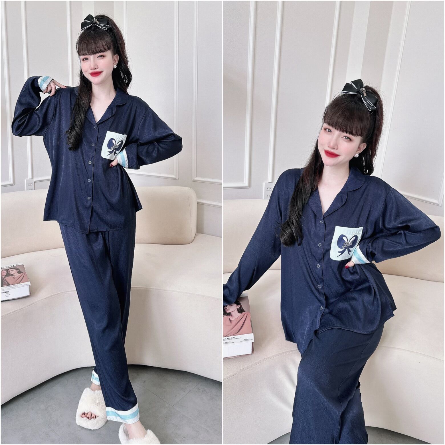 (Bigsize) Đồ bộ Lụa Xước Tiểu Thư - mẫu mới, sang chảnh, chất mát