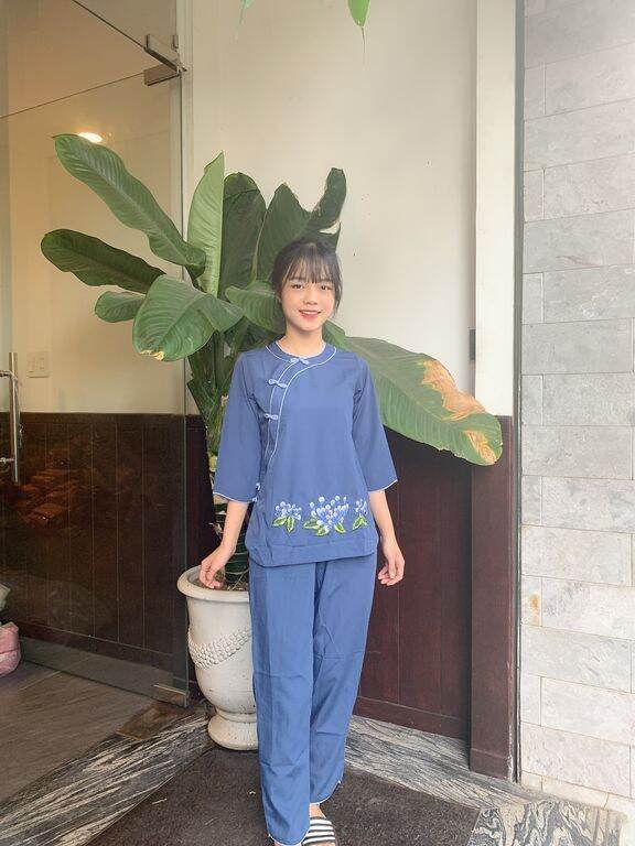 Bộ nữ đi chùa vải kate viền đôi
