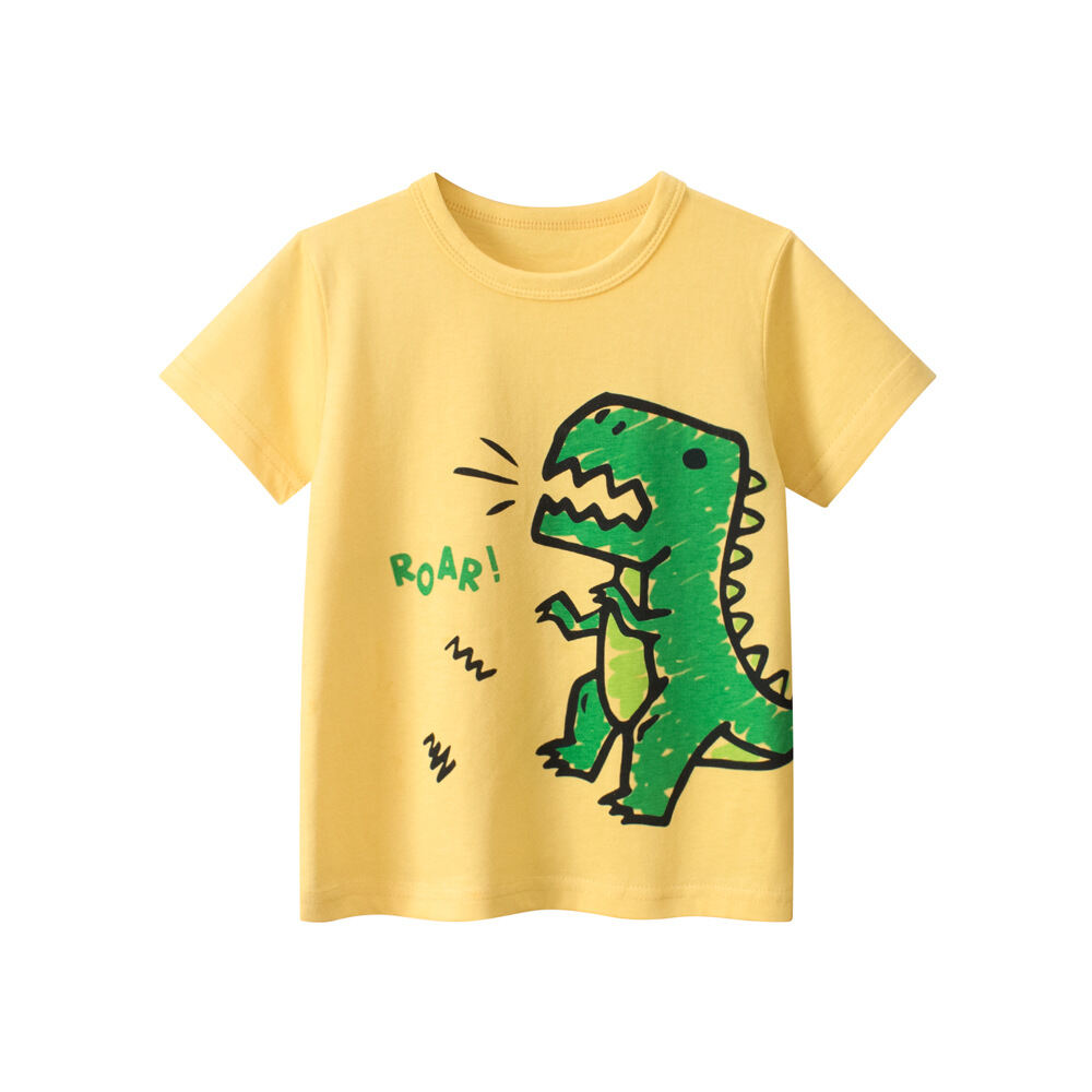 Áo Thun Cotton Dino Mùa Hè Cho Bé Trai Áo Thun Cotton Nguyên Chất Cổ Tròn in Họa Tiết Hoạt Hình Phon