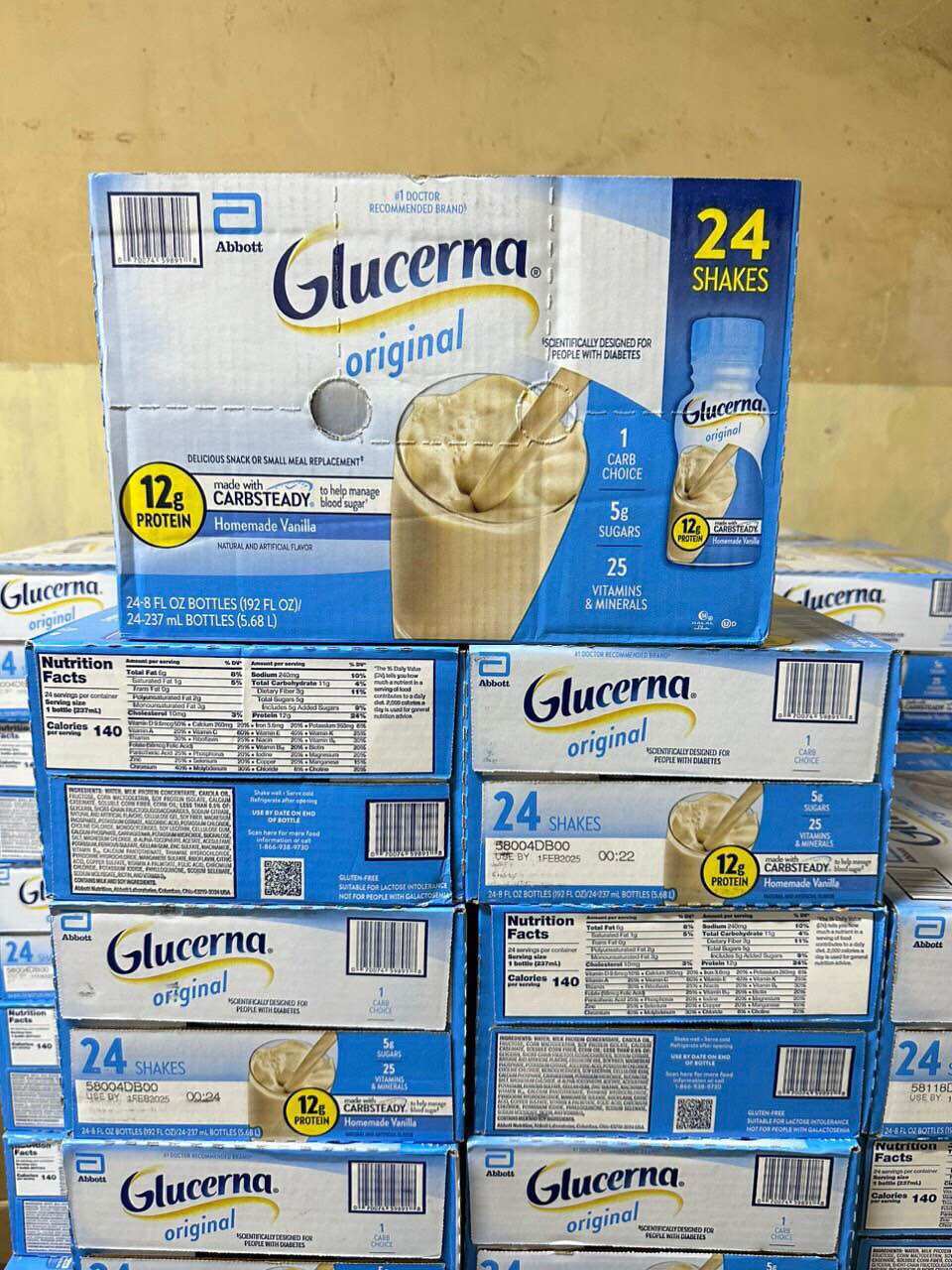 [HCM](HSD 02/2025] Thùng Sữa Nước Glucerna Vanilla và Strawberry dành cho người tiểu đường của Mỹ 24 chai x 237ml