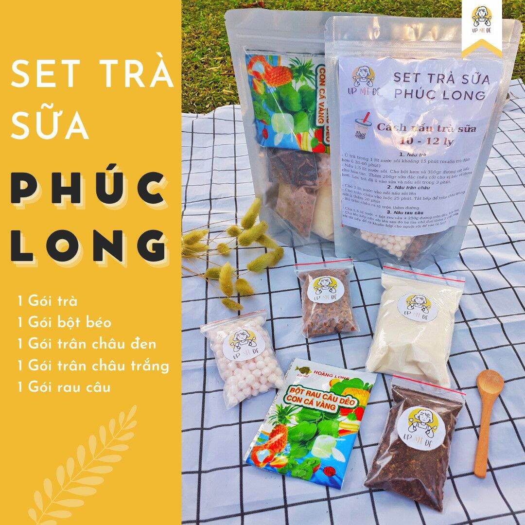 Set nguyên liệu pha trà sữa phúc long nấu 10 - 12 ly full topping 350g