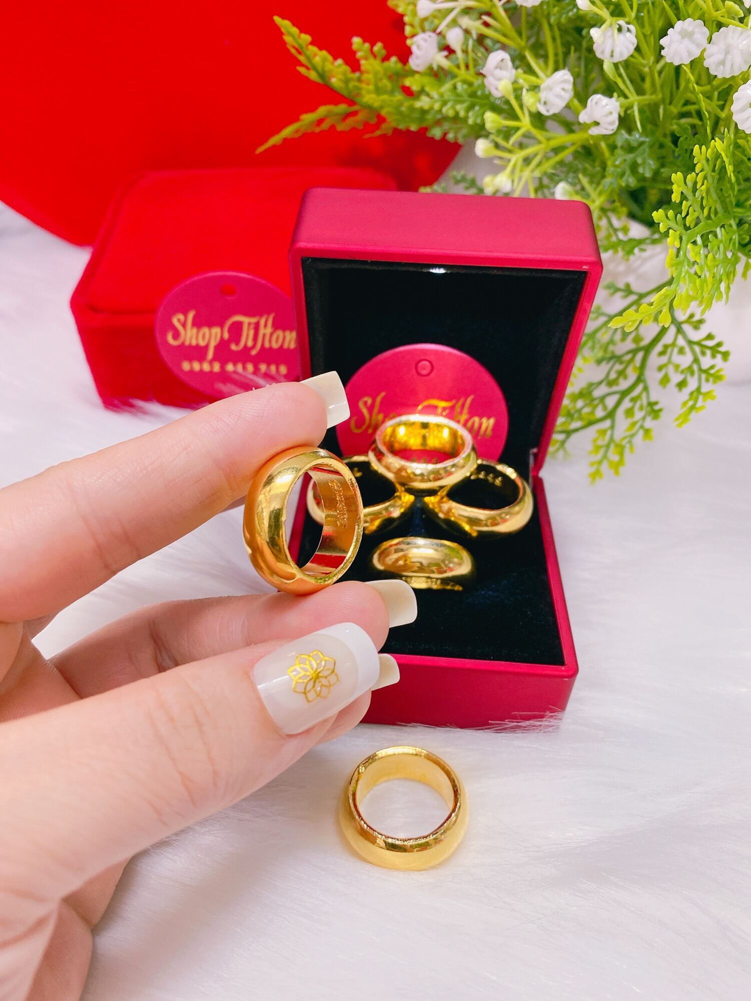 Nhẫn trơn 1 cây mạ vàng 24k in số 9999 xi cao cấp siêu bền màu