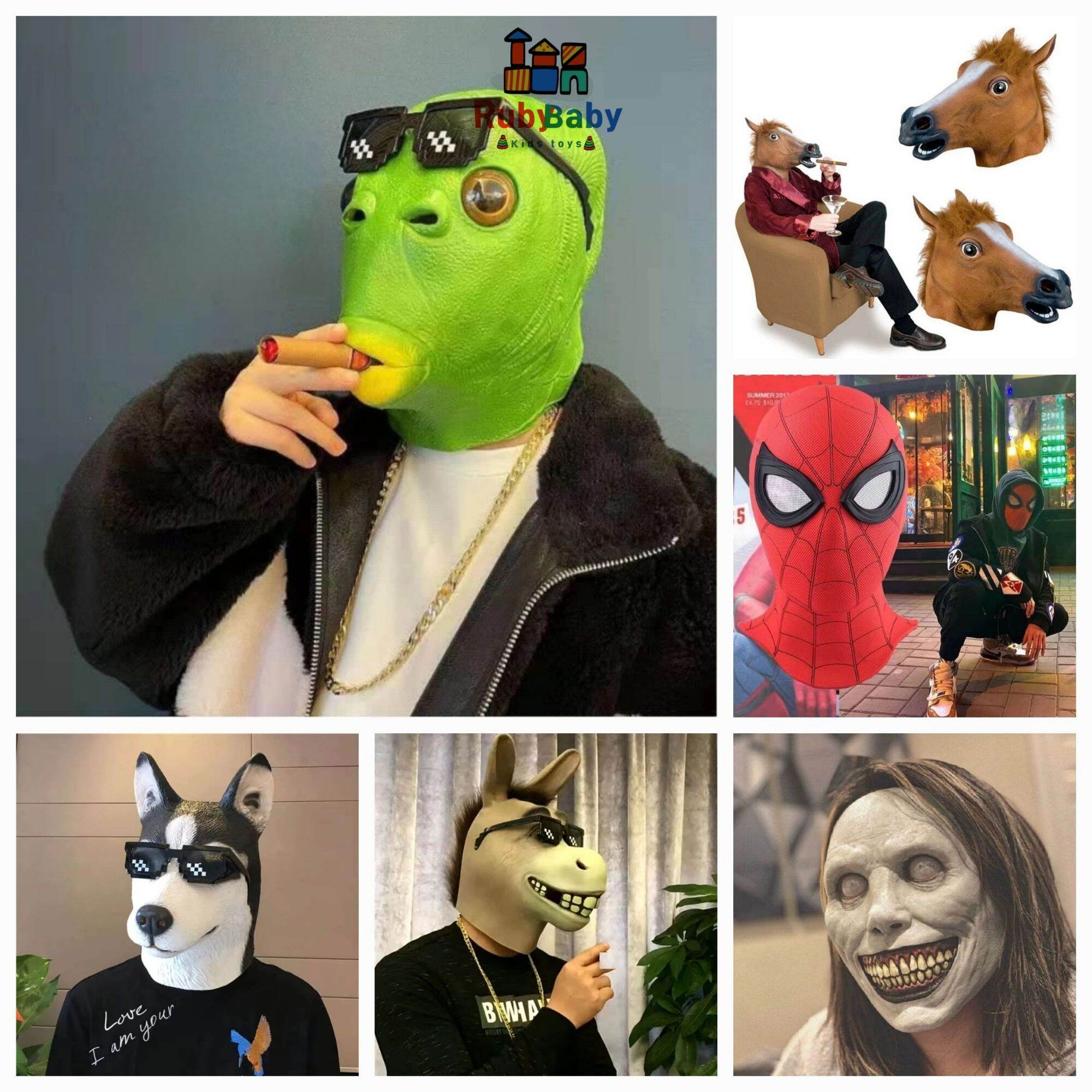 Mặt nạ hóa trang, mặt nạ cá xanh, mặt nạ ngựa, mặt nạ ma kinh dị cosplay Halloween đồ chơi