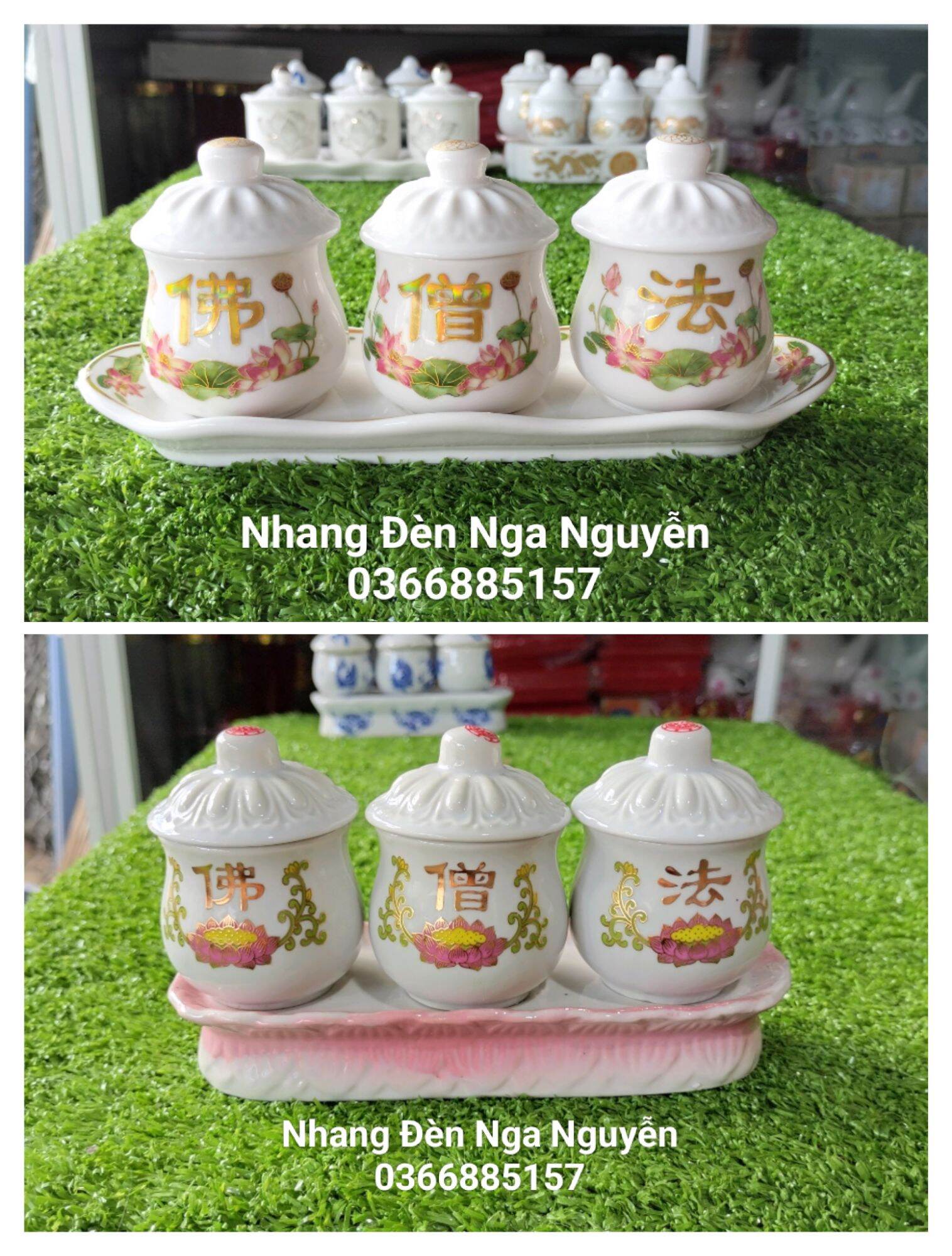Set of 3 Ceramic Cups with Lids for Worship