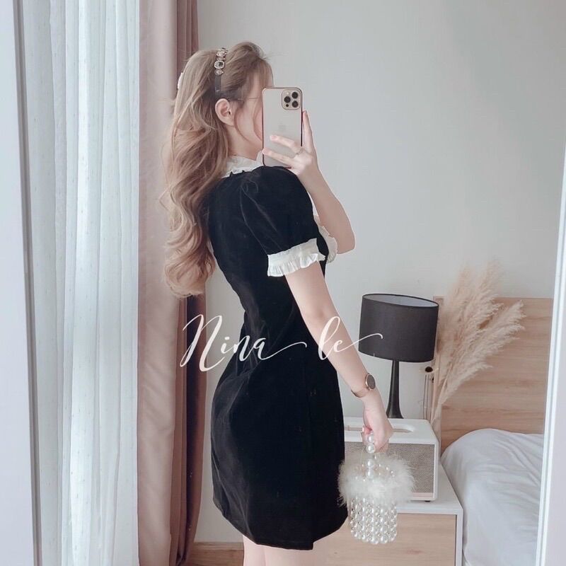 (SHOP TÁO ĐỎ BIGSIZE 50KG ĐẾN 90kg) đầm nhung cổ ren cổ điển Dáng A