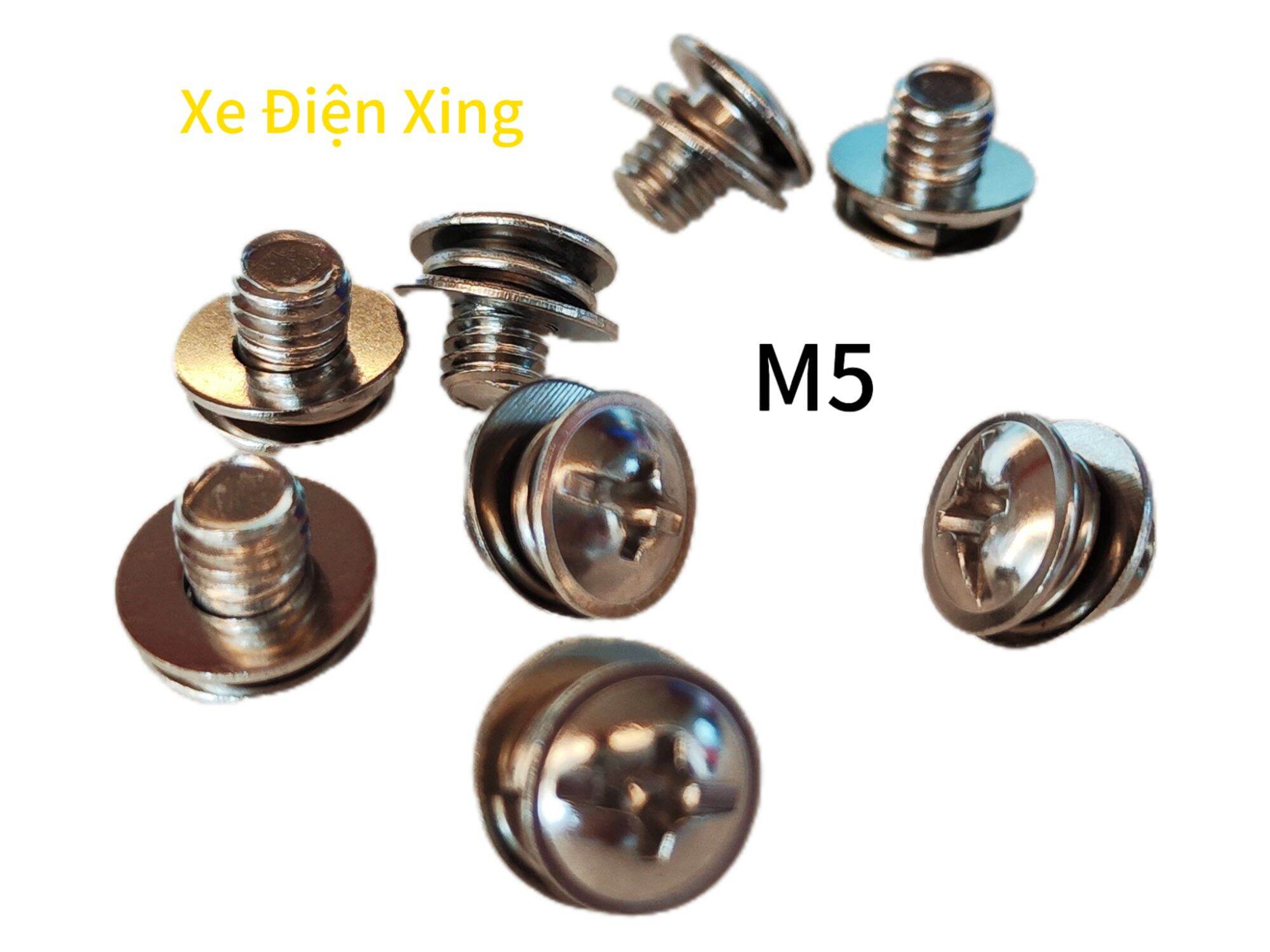 Bộ 8 ốc xoáy Ốc vít M5  có long đền long vênh cho vỏ bình ắc quy vặn / xoáy Ắc quy xe điện 12v-12ah 