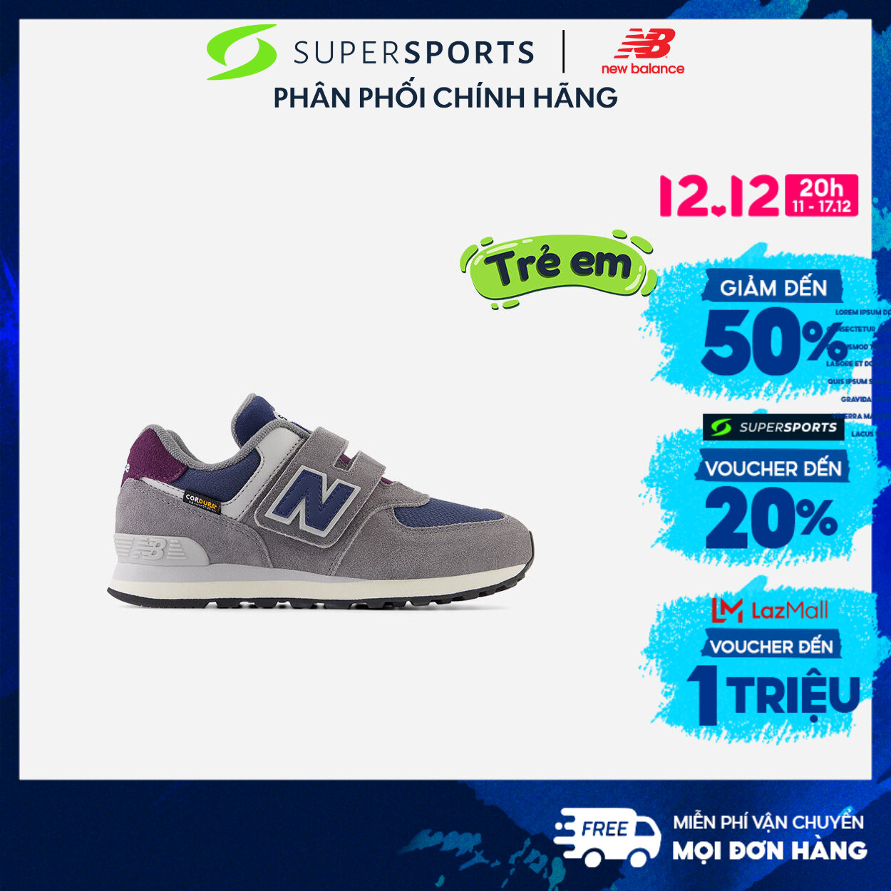 NEW BALANCE Giày sneaker bé trai 574 Hook & Loop PV574KGN