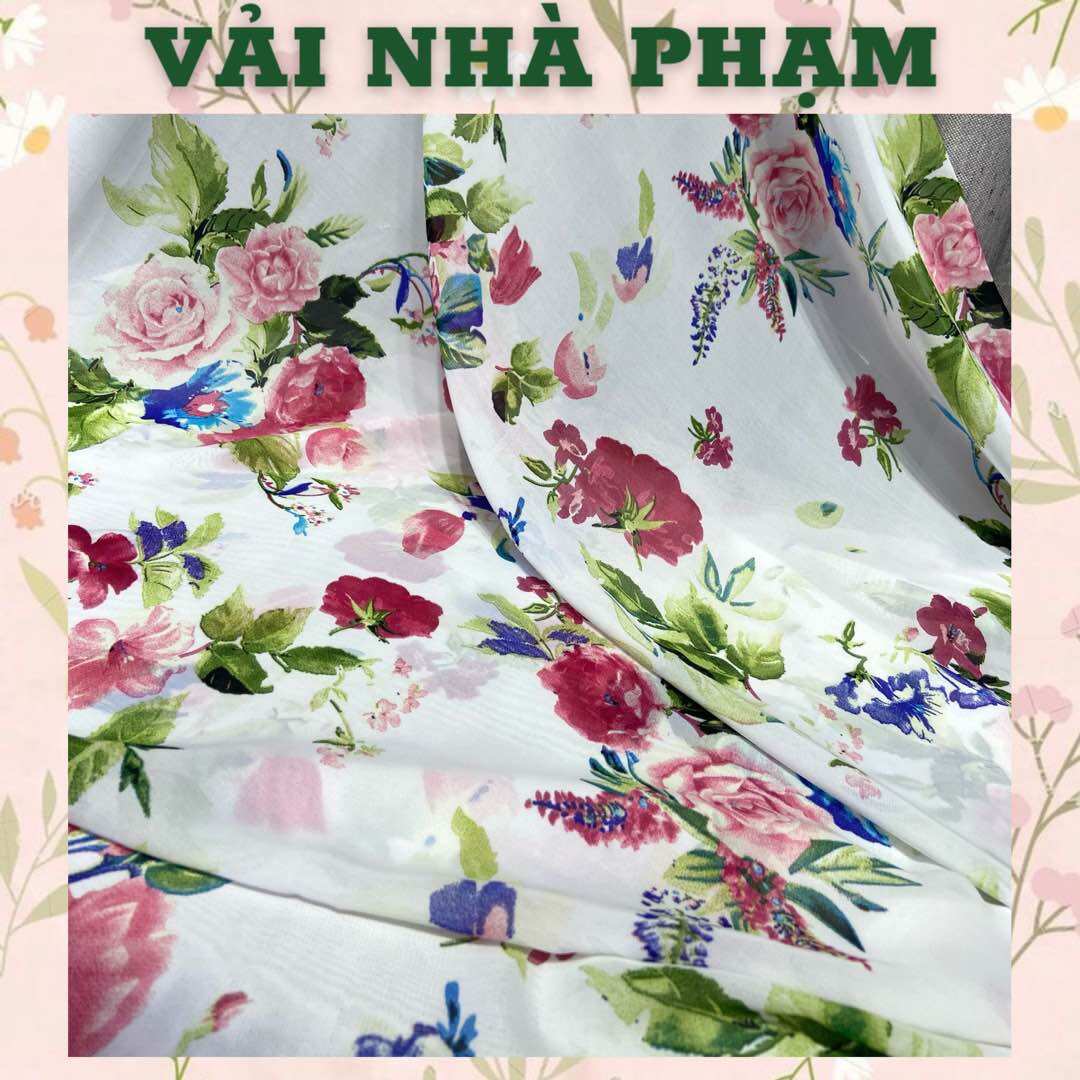 Vải voan lụa hoa to nền trắng-khổ 1.5m-vải nhà phạm