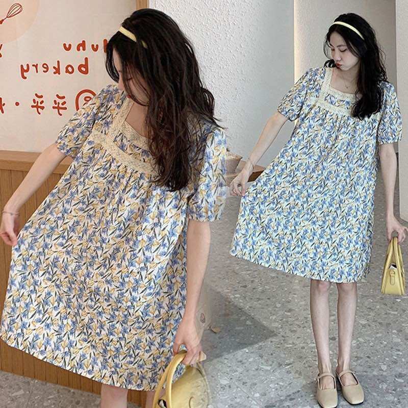 Đầm Lụa Hoạ Tiết Dáng Suông Phối Ren Cực Xinh