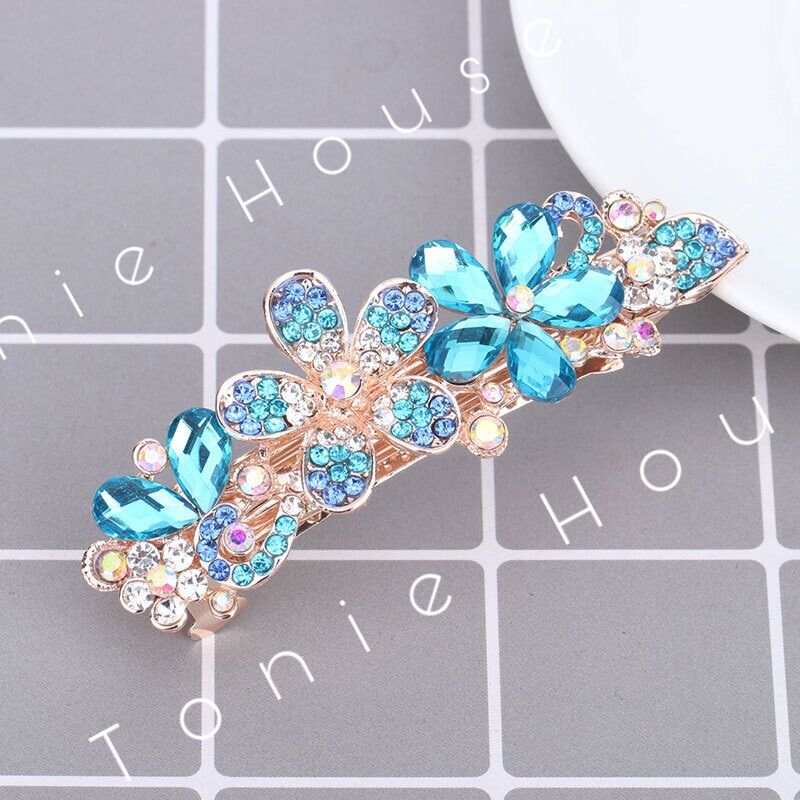 Kẹp bấm đuôi tóc hình hoa đính đá thanh lịch cho nữ