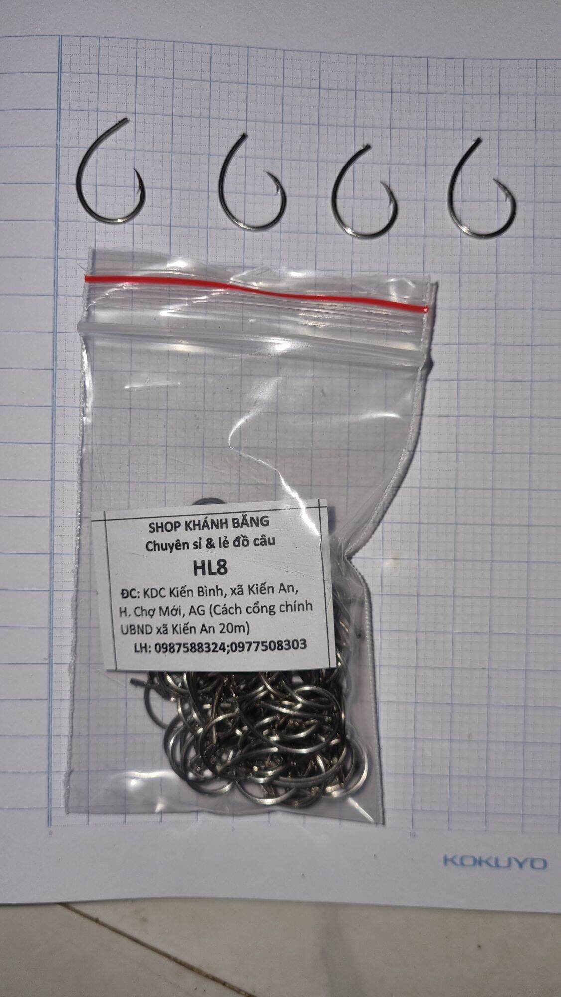 1 GÓI LƯỠI CÂU CẮM ẾCH CÁ LÓC HL8 INOX