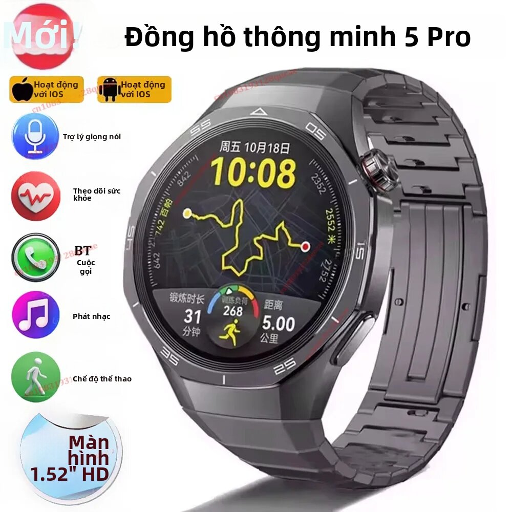 Đồng Hồ Thông Minh Nam Watch 5 Pro Màn Hình Độ Phân Giải Cao Theo Dõi Sức Khỏe Cuộc Gọi Bluetooth Trợ Lý Giọng Nói Đồng Hồ Thông Minh Thể Thao Có Chức Năng Theo Dõi Nhịp Tim