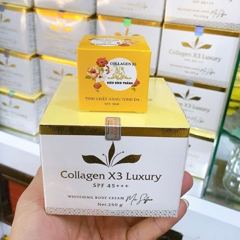 Combo Kem Body Collagen X3 Luxury + Kích Trắng Collagen X3 Đông Anh Chính Hãng