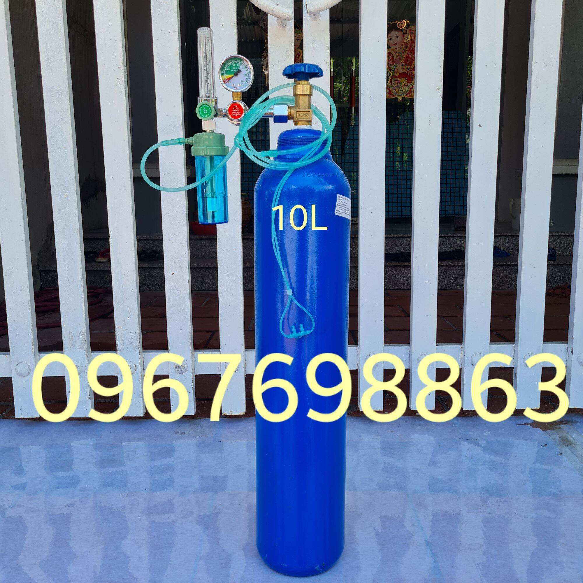 Bình Thở Oxy 10Lít Dùng Tại Nhà ( Đồng Hồ Điều Áp Dây Thở Oxy )