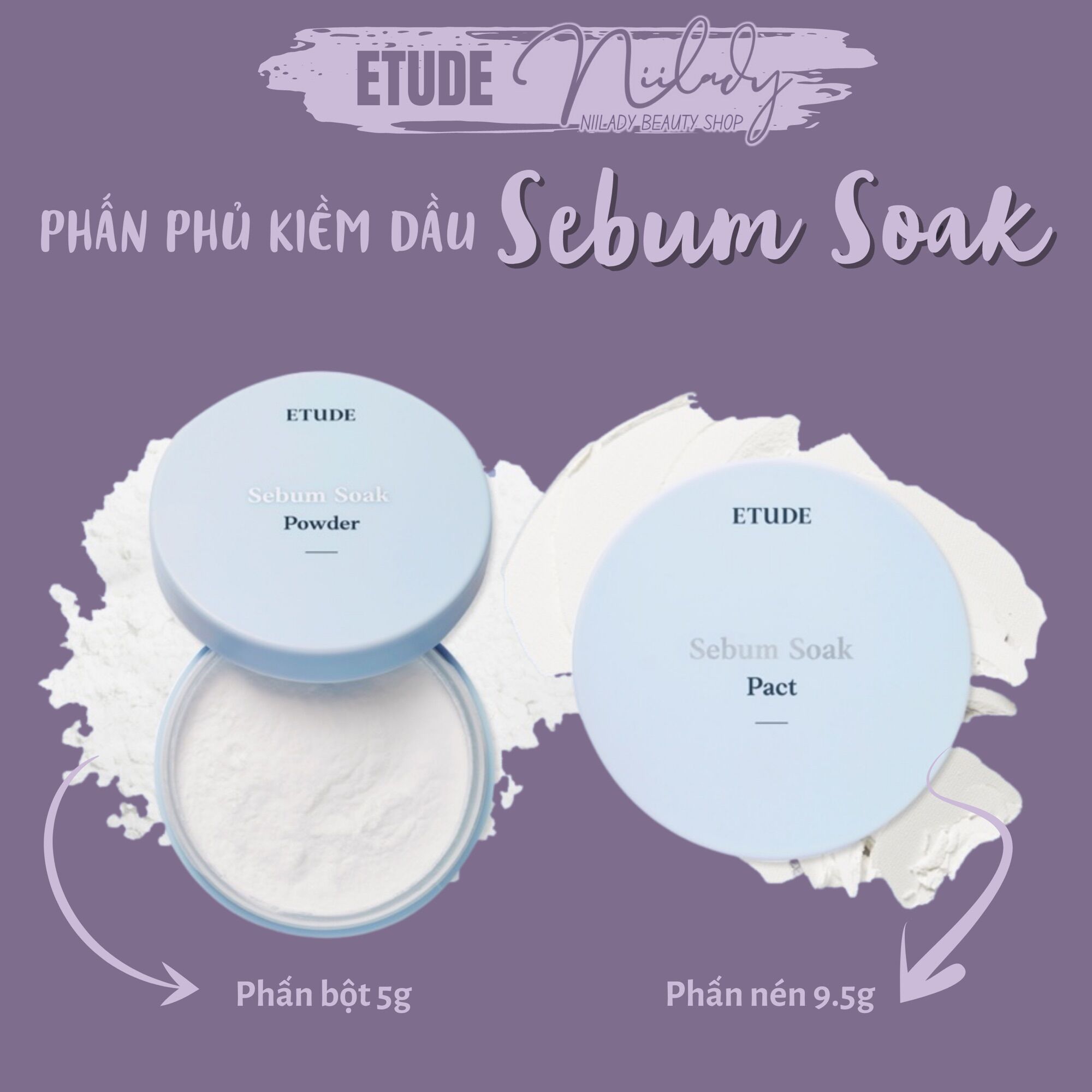(HSD 10/2026) Phấn phủ Etude Sebum Soak Powder / Pact / Zero Sebum Powder
