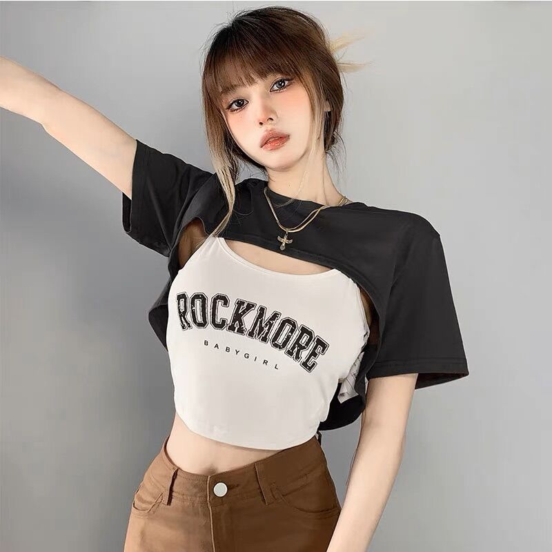 ÁO CROPTOP HAI MÓN CẶP IN ROC1