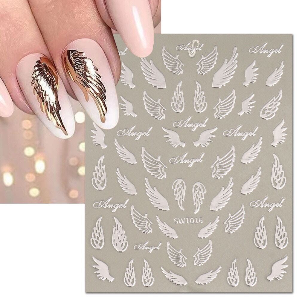 Sticker dán móng tay nail mẫu đôi cánh thiên thần silver