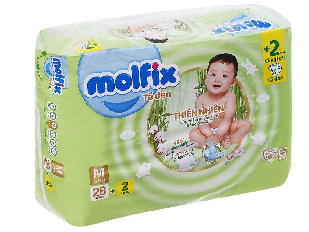 Bỉm tã dán nhỏ Molfix Thiên nhiên size NB S M L