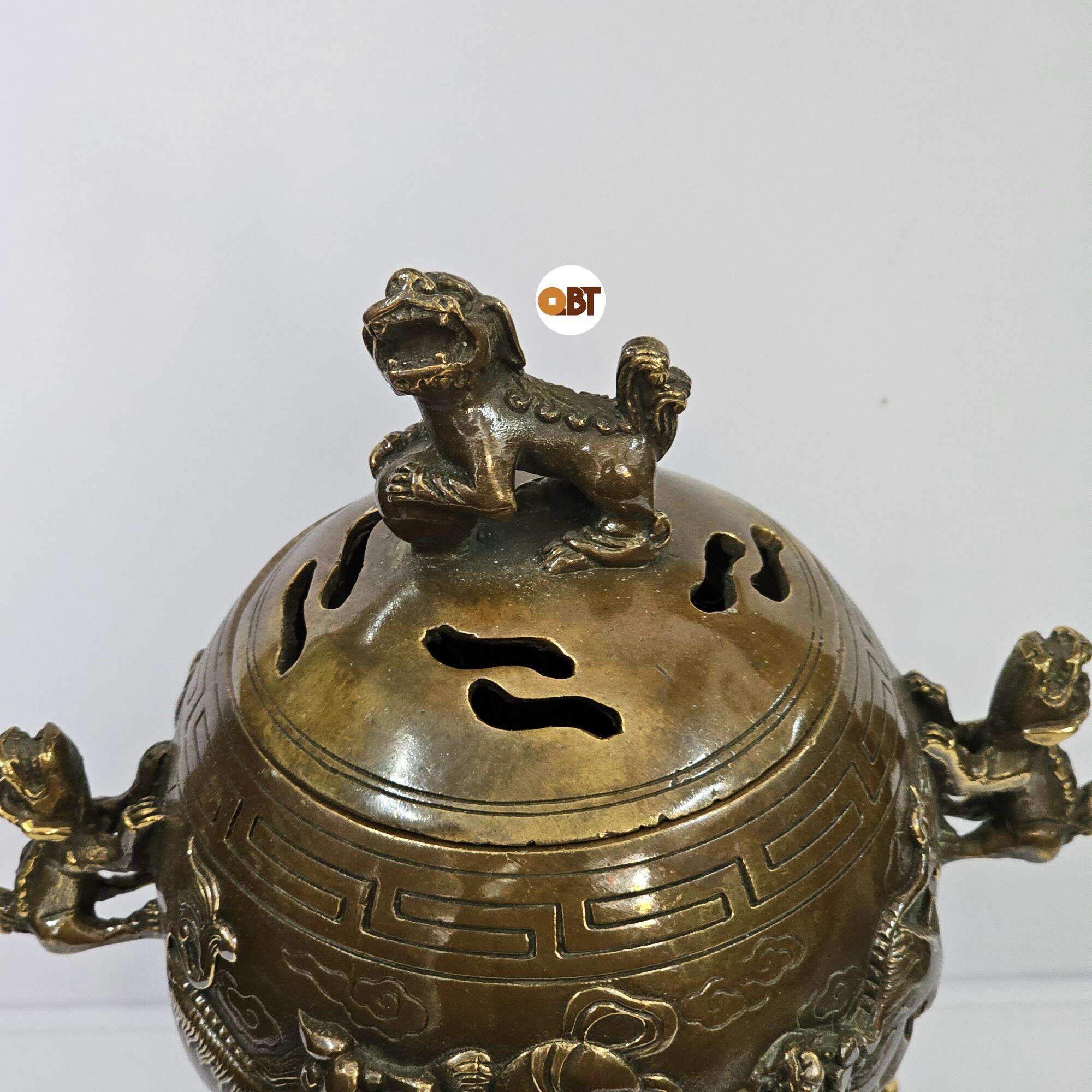 Xông trầm - lư nghê tròn bằng đồng