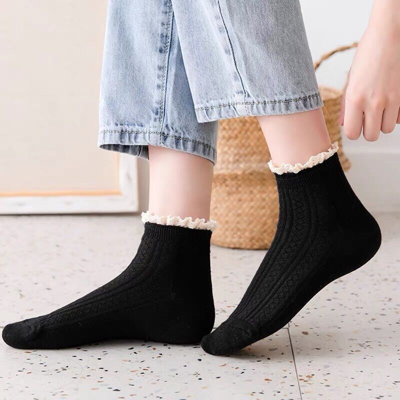 Vớ CỔ THẤP đủ màu phối ren màu kem vintage