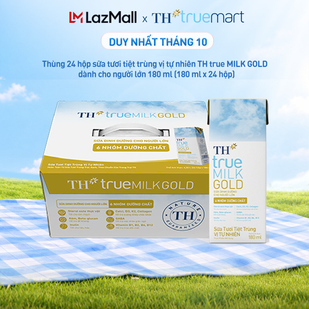 Thùng 24 hộp sữa tươi tiệt trùng vị tự nhiên TH true MILK GOLD dành cho người lớn tuổi 180 ml (180 ml x 24)