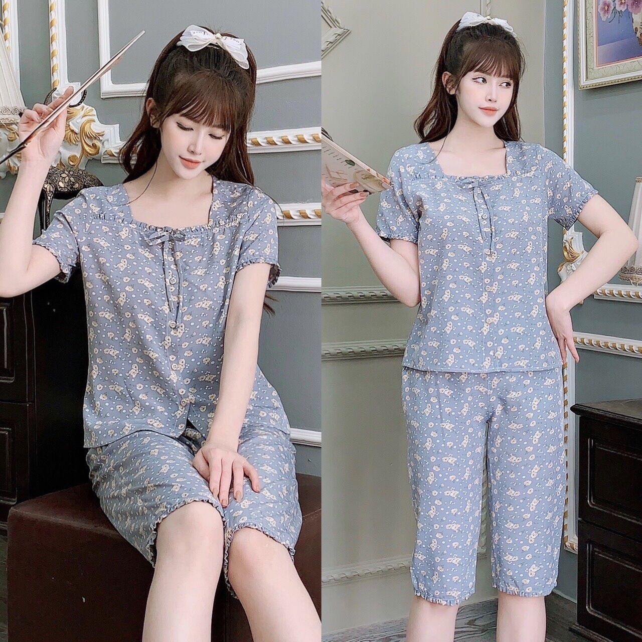 Đồ bộ mặc nhà chất lụa mẫu lửng