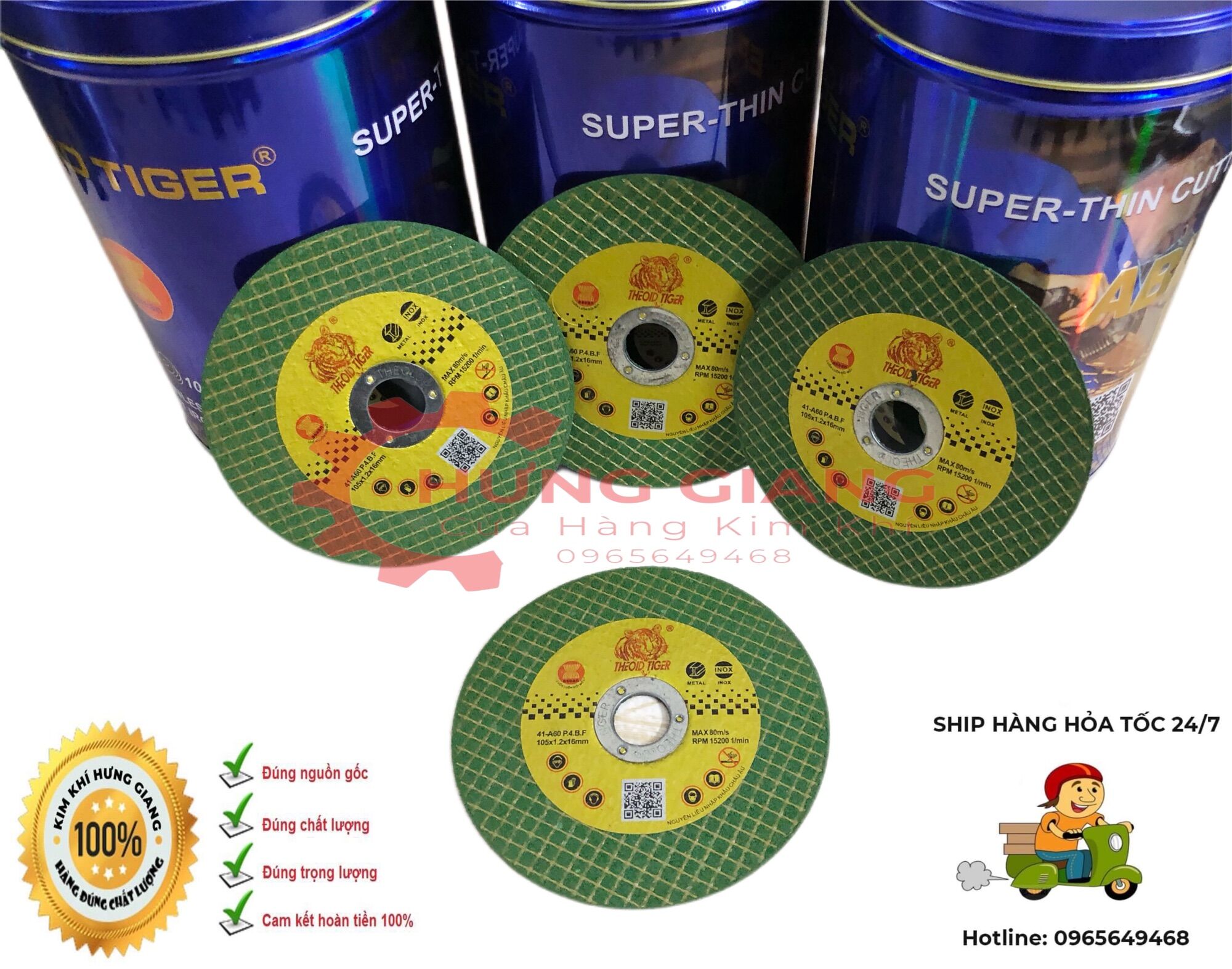 Đá cắt sắt inox 100 tiger chuyên cắt kim loại, đá cắt an toàn