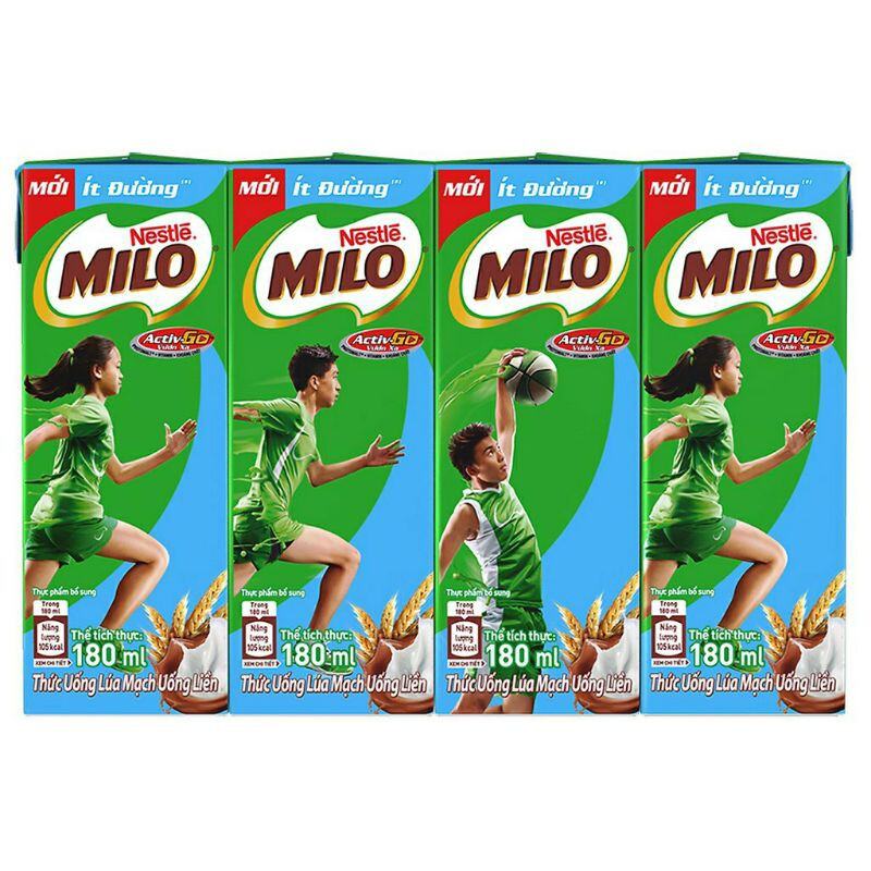 Thức Uống Lúa Mạch 1 Lốc 4 Hộp Sữa Nestlé Milo Ít Đường 180ml Hộp