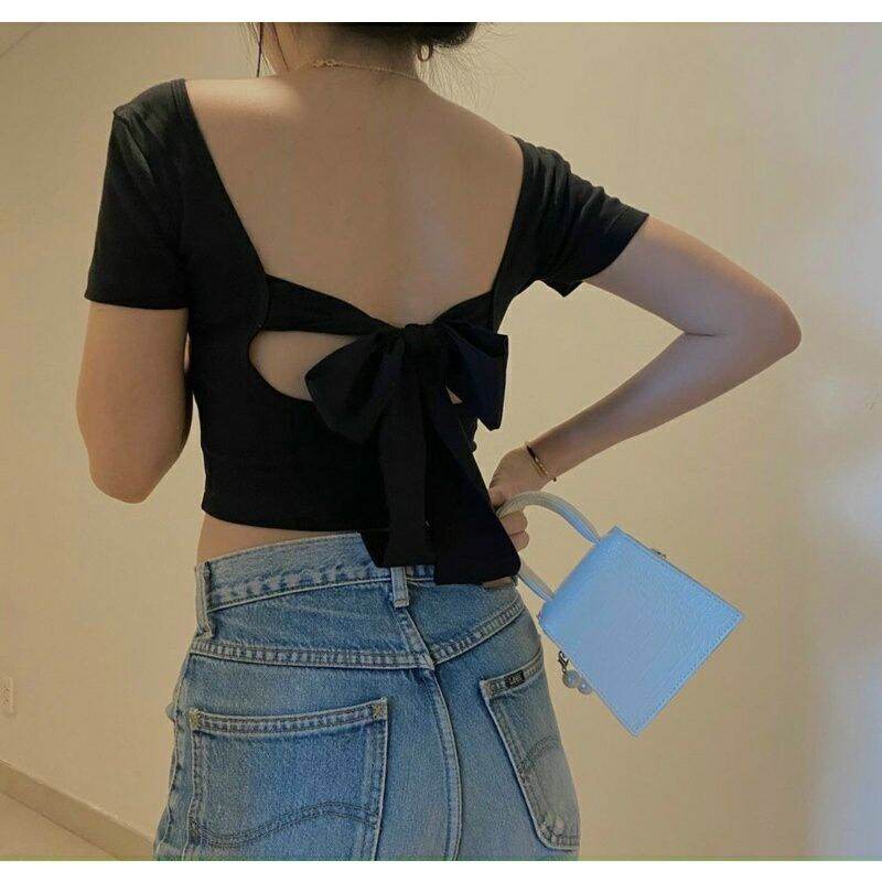 Áo CROPTOP Cột Nơ Hở Lưng Gợi Cảm/Áo Croptop Cổ Vuông Tay Ngắn Hở Lưng A59